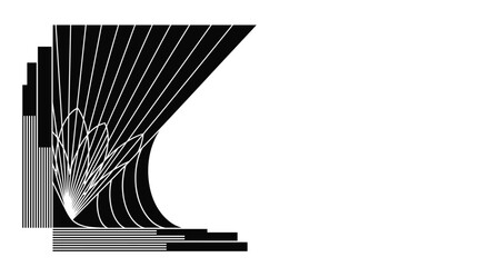 Naklejka premium Abstract geometric composition in black and white features sharp lines curves and layered shapes for a dynamic modern graphic art piece design.