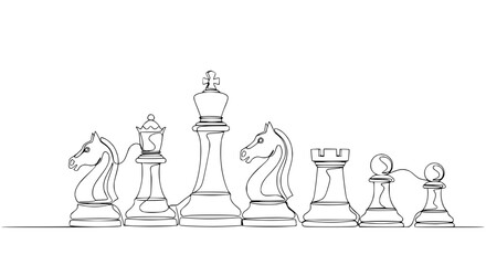 Continuous Line Drawing of Chess Pieces: Strategy, Game, Competition, Intelligence © Mam