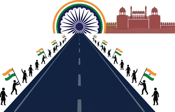 India independence day celebrations with indian flag and road to freedom