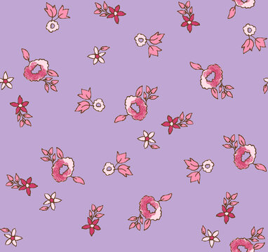 Lilac background with cute and beautiful ditsy abstract print pattern for summer season 