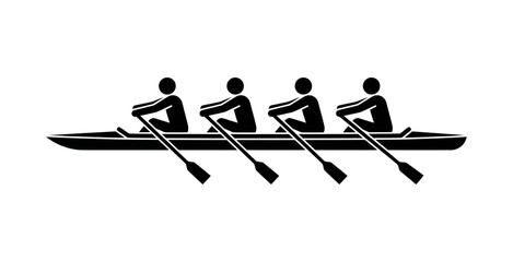 Four Person Rowing Crew Silhouette Vector © Mr