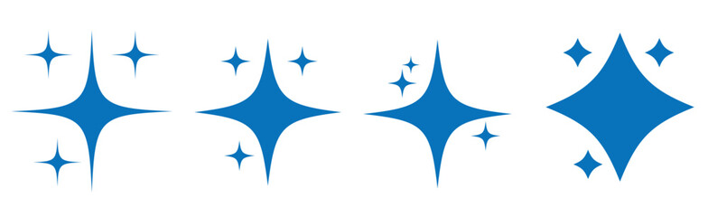 Blue sparkle stars vector elements collection. Shiny twinkle stars and glowing starburst icons for digital interface and magic decoration design © VectorVista Studio