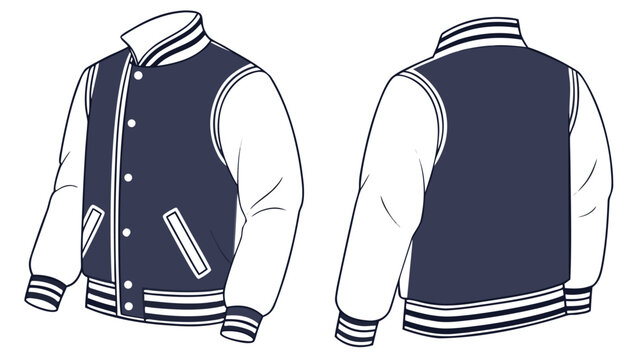 Vector illustration varsity jacket vector template in dark blue and white