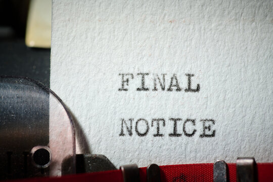 Final notice text written with a typewriter