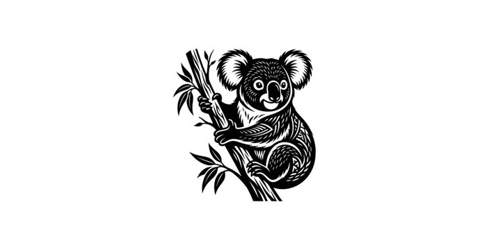 Koala Bear Linocut Vector Illustration