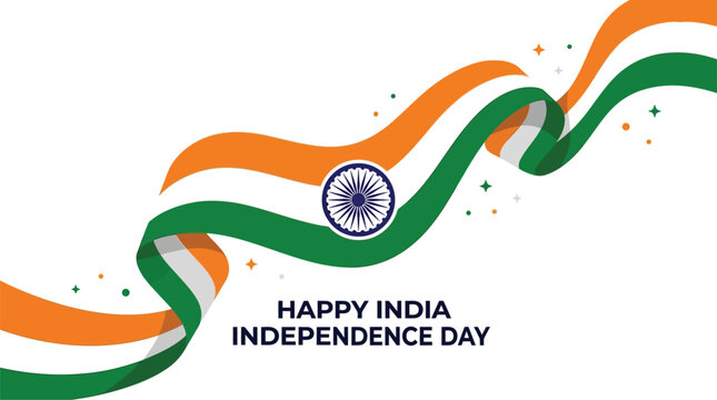 India independence day celebration vibrant tricolor ribbon with ashoka chakra august 15th graphics