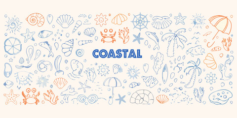 Coastal themed vector illustration with shells crabs and marine life © Ripa