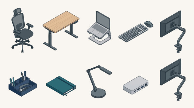 Office desk with computer and supplies.