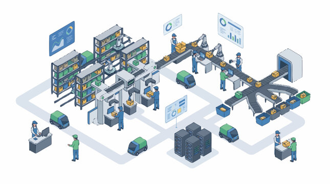 Industrial factory production line workers.