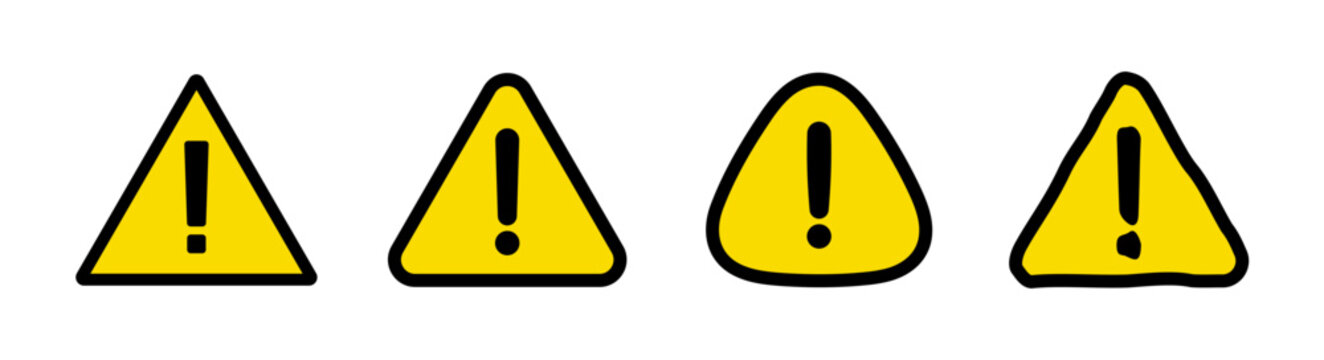 Warning icon set. Yellow danger and caution symbols