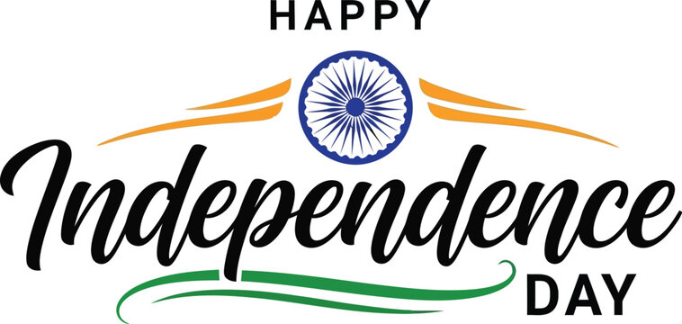 Happy india independence day celebrations with patriotic typography and ashoka chakra