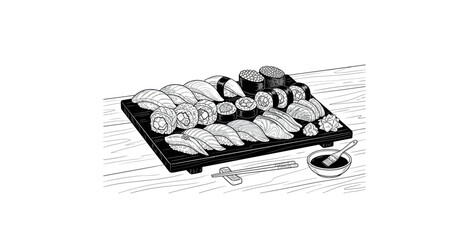 Hand-Drawn Sushi Platter Vector Illustration © Ngerdo