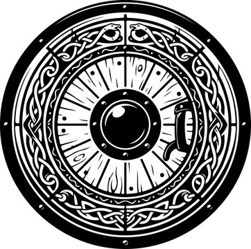 Viking round shield silhouette vector illustration