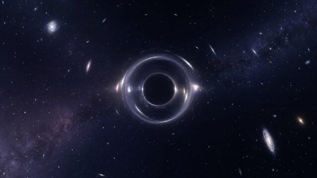 Cosmic Phenomenon: A mesmerizing depiction of a black hole, warping the fabric of spacetime with its intense gravitational pull, surrounded by distant galaxies and nebulae.