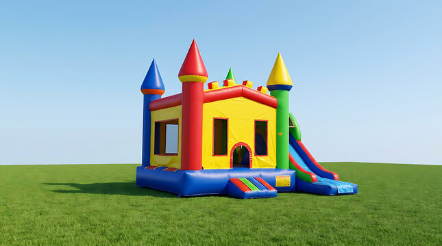 Vibrant Colorful Inflatable Bounce House Castle for Kids Outdoor Party Celebration