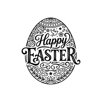 Happy Easter ornate egg with intricate floral and scrollwork design.