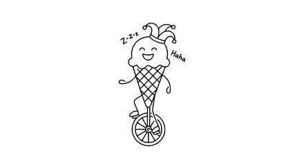 Funny Ice Cream Cone Character Juggling on a Unicycle, Cartoon © Kopi