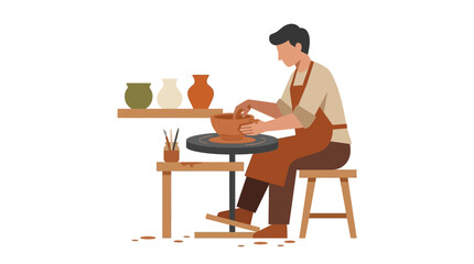 Fototapeta premium Man working on pottery wheel.