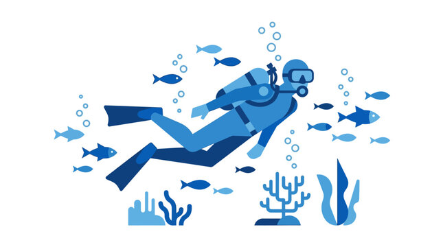 Scuba diver in deep sea ocean.