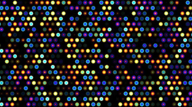 Colorful flower patterns on a dark background with bright details