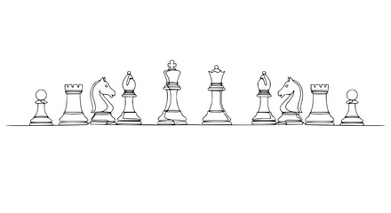 Chess Pieces Line Drawing - Strategy Game Icons © Lancar