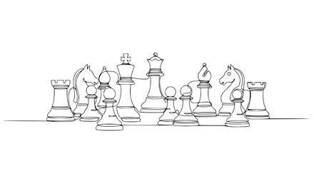 Continuous Line Drawing of Chess Pieces on White Background © Lancar