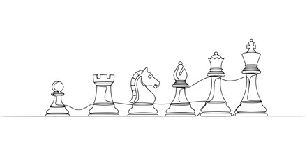 Chess Pieces Line Art - Pawn, Rook, Knight, Bishop, Queen, King - Strategy Concept © Lancar