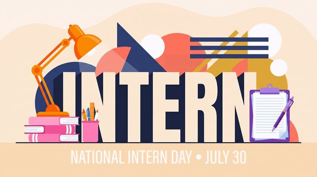 National intern day july 30 workplace concept graphic design with internship business professional clipboard employment corporate education training workspace