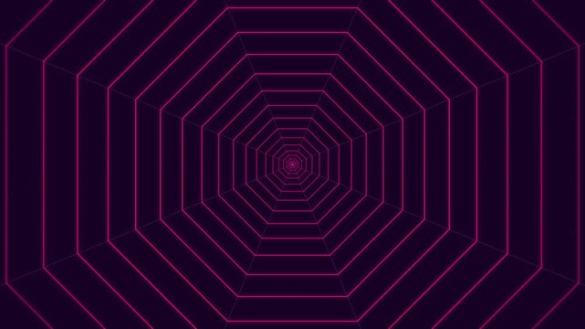 Seamless Loop Flight Through Glowing Pink Neon Octagonal Tunnel Background