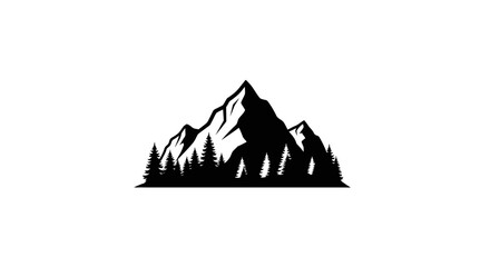 Mountains stand tall with a dense forest of pine trees at the base in a minimalist black and white graphic design. © NGLARANGAN
