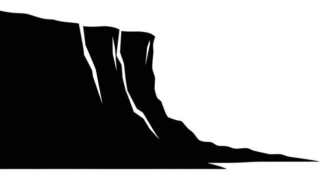 Cliff edge illustrated as a sharp black silhouette suggests geographical height and steep terrain.