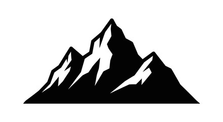 Mountain peak stands tall as a bold black silhouette against a clean white background. © NGLARANGAN