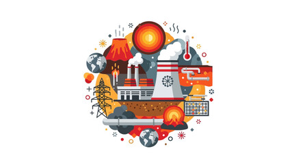 Fototapeta premium Geothermal Energy Power Plant Flat Illustration - Sustainable Renewable Energy Concept with Volcano, Earth Layers, and Heat Extraction Technology
