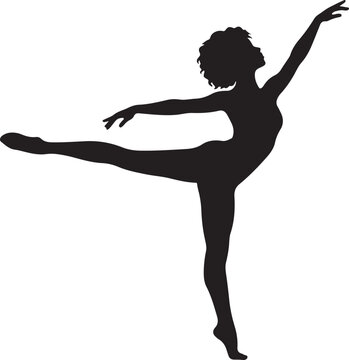 Black silhouette icon of a female ballet dancer balancing on one leg in an expressive arabesque pose