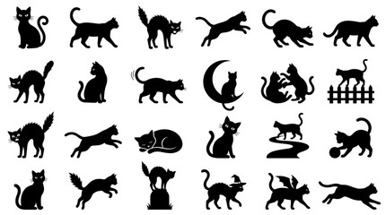 Naklejka premium Black Cat Silhouettes Collection: Various Poses and Actions