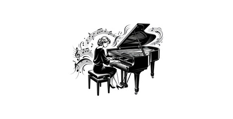 Woman Playing Grand Piano Vector Illustration © ROKY
