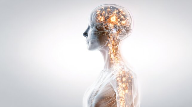 Multiple Sclerosis 3D Medical Illustration Showing Damaged Myelin Sheath on Nerve Fiber, Autoimmune Neurological Disorder Brain and Spinal Cord Cross Section Infographic, MS Disease Nerve Inflammation