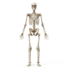Fototapeta premium Medical 3D illustration of a full human skeleton isolated on white background, front view