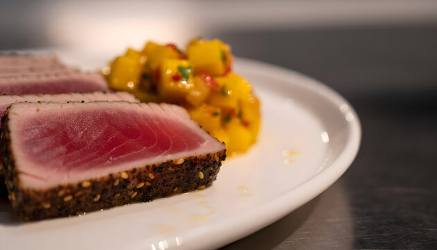 Seared Ahi Tuna Edge with Mango Salsa Accent