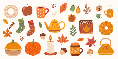Autumnal Collection Of Fall Objects Vector Illustration © Dilip