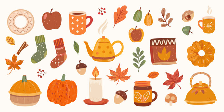 Autumnal Collection Of Fall Objects Vector Illustration