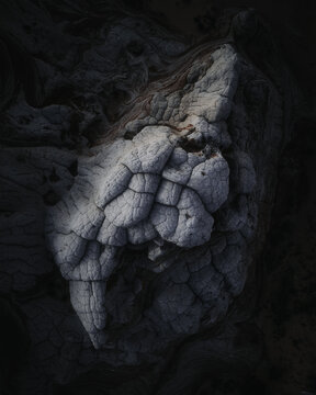 Aerial view of White Pocket showing intricate cracked rock formations and unique geological patterns in the desert landscape of Coconino County, Arizona, United States.