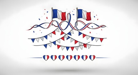 Obraz premium French flag celebration with bunting and ribbons