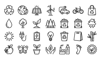 Fototapeta premium Hand Drawn Ecology and Sustainability Doodle Icon Set Editable Stroke Eco Vector Collection
