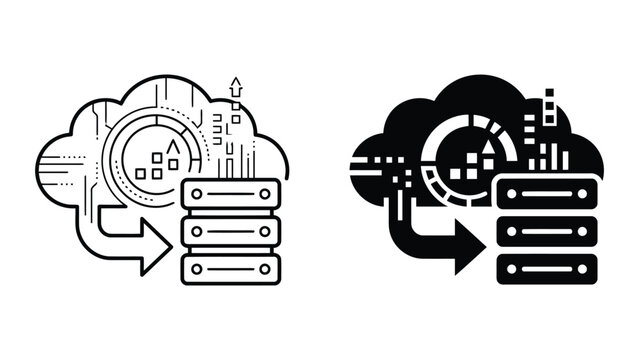 Cloud computing data server integration icons with computing, integration