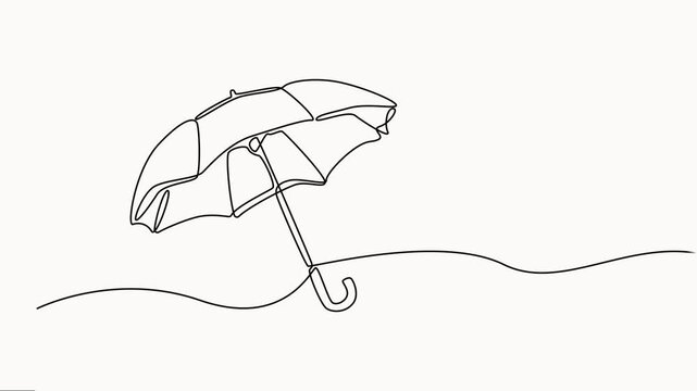 Self-drawing line animation, Umbrella continuous one single line drawn concept video, Abstract open umbrella, full-length one line animation vector on white background.