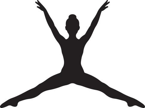 Female ballet dancer performing a mid-air straddle split jump silhouette icon