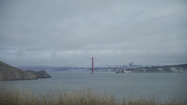View Of Golden Gate Bridge Wide Shot from Grassy Hill - Wide Shot