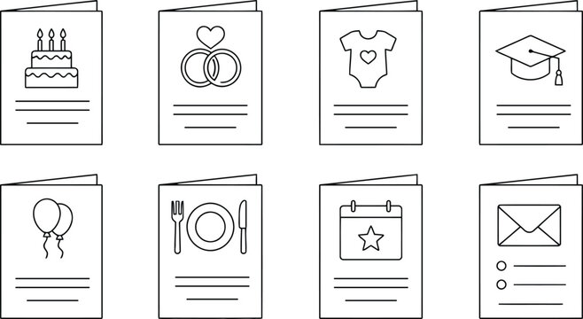 Hand drawn greeting card template set for seasonal celebrations milestones and personal occasions