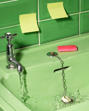 Post it notes on bathroom wall 